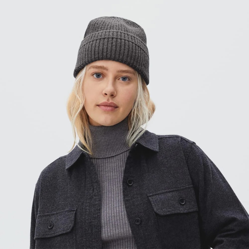 Everlane Organic Cotton Charcoal Knit Beanie NWT
